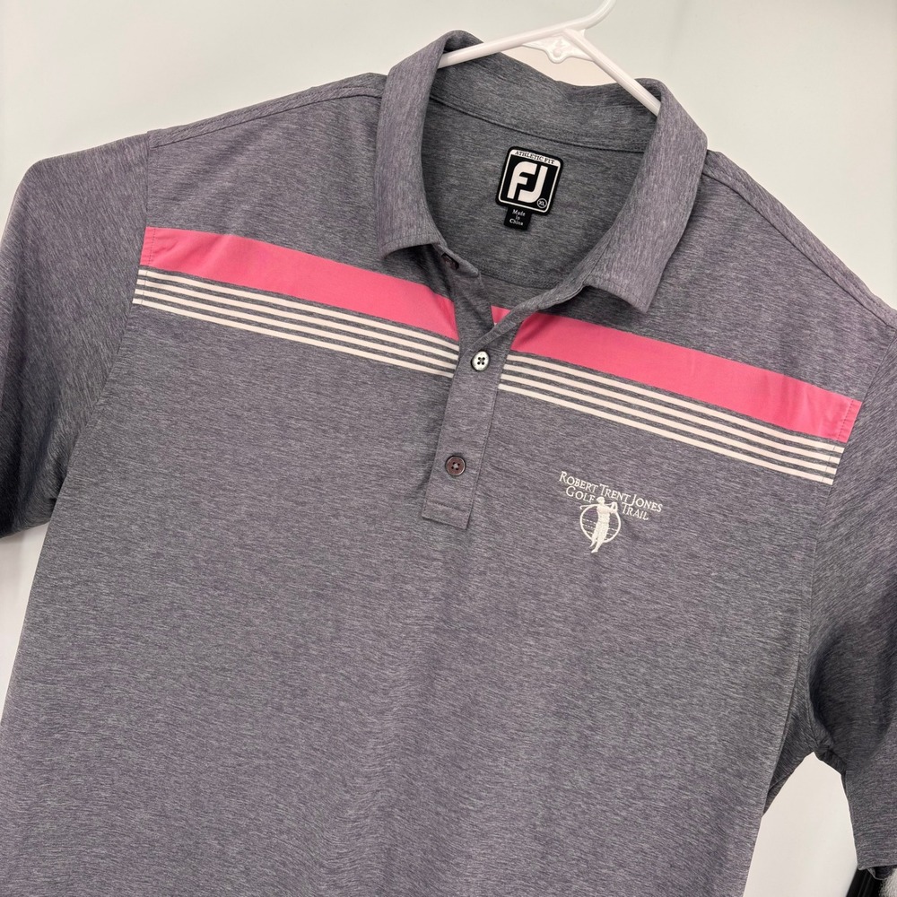 FootJoy Golf Polo Mens XL Gray Excellent Athletic Fit Robert Trent Jones Stripe‎